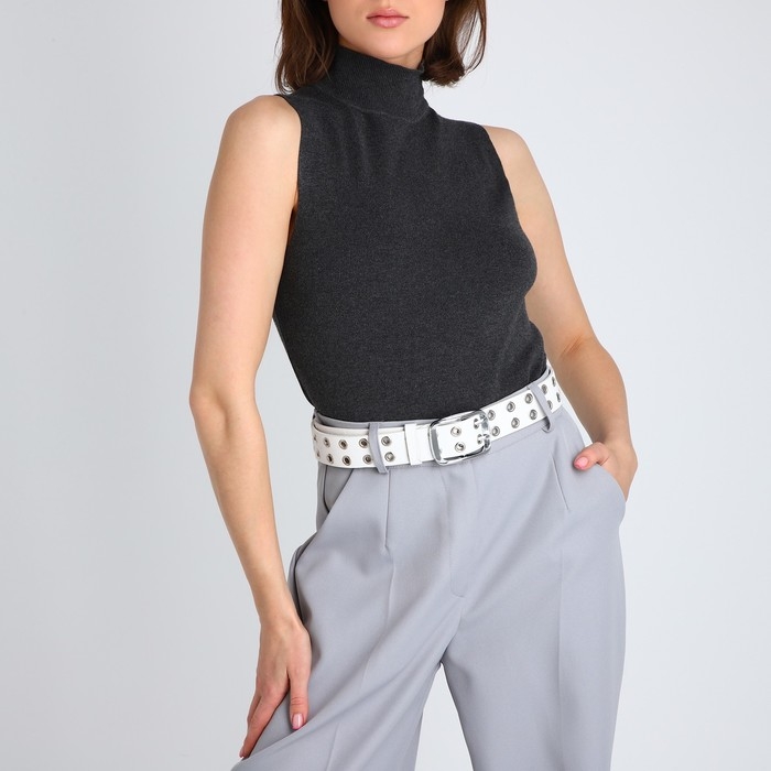 Ремень женский, ширина 4 см, люверсы, винт, пряжка металл, цвет белый Ремень женский, ширина 4 см, люверсы, винт, пряжка металл, цвет белый