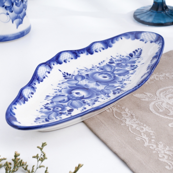 Селёдочница  Селёдочница "Цветы", 33 х 14 см, гжель