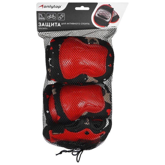 Защита роликовая детская ONLYTOP: наколенники, налокотники, защита запястья, р. M, цвет красный Защита роликовая детская ONLYTOP: наколенники, налокотники, защита запястья, р. M, цвет красный