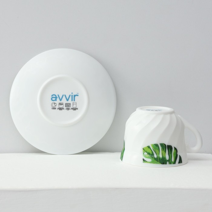 Сервиз чайный «Лист папоротника», 12 предметов: чашка 200 мл, блюдце d=14 см, стеклокерамика, цвет белый Сервиз чайный «Лист папоротника», 12 предметов: чашка 200 мл, блюдце d=14 см, стеклокерамика, цвет белый