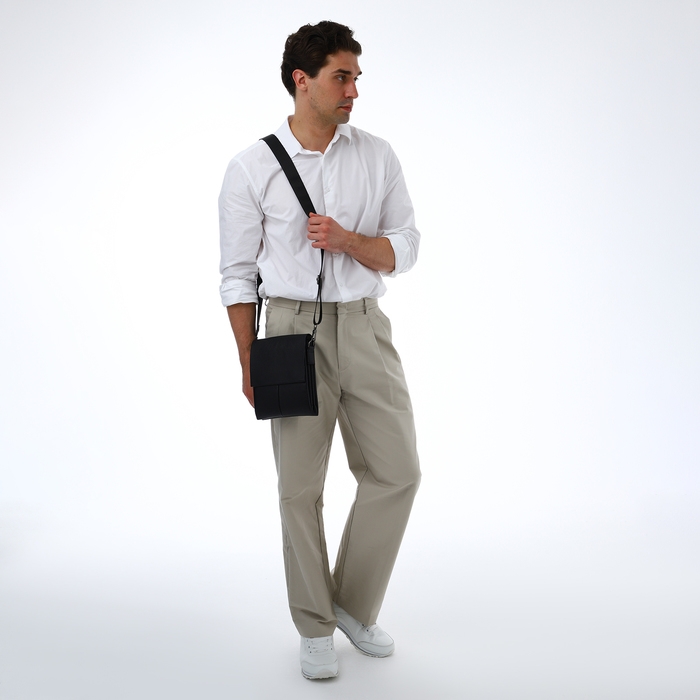 Сумка мужская через плечо TEXTURA, наружный карман, цвет чёрный Сумка мужская через плечо TEXTURA, наружный карман, цвет чёрный