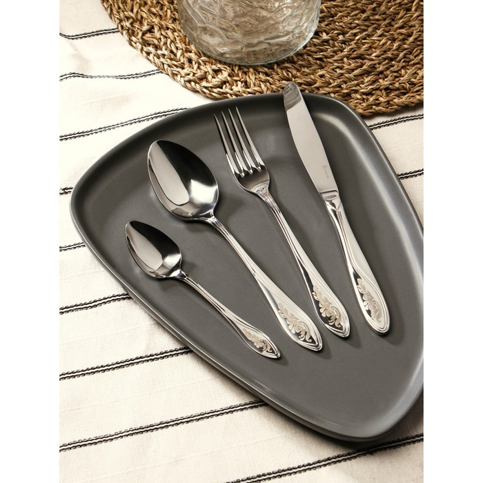 Набор столовый «Волна», 24 предмета, толщина 2 мм, ХР ПВХ, цвет серебряный Набор столовый «Волна», 24 предмета, толщина 2 мм, ХР ПВХ, цвет серебряный