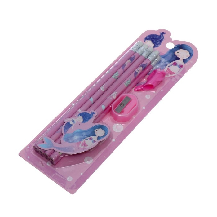 Набор канцелярский, 8 чернографитных карандашей, точилка, насадка для исправления техники письма, МИКС Набор канцелярский, 8 чернографитных карандашей, точилка, насадка для исправления техники письма, МИКС