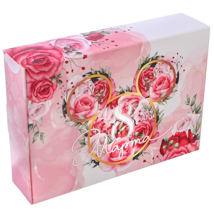Подарочная коробка, складная "8 Марта" 16х23х7.5 см, Минни Маус