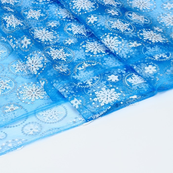 Новый год! Лоскут органзы, с рисунком снежинки, 100 × 150 см