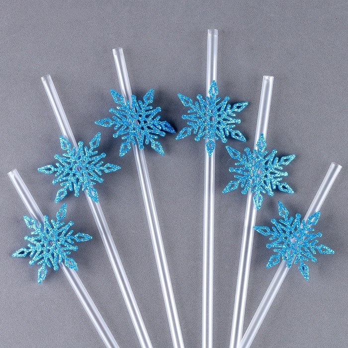 Новый год! Трубочка «Снежинки», в наборе 6 шт., голубые Новый год! Трубочка «Снежинки», в наборе 6 шт., голубые