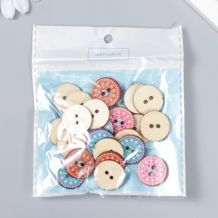 Пуговицы дерево для творчества 2 прокола Пуговицы дерево для творчества 2 прокола "Узорные" набор 25 шт 2х2 см