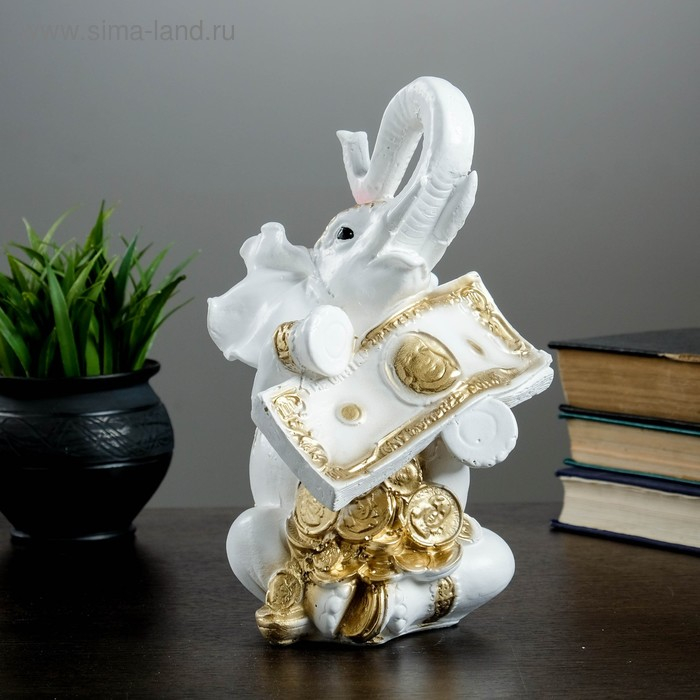 Копилка Копилка "Слон с деньгой" бело-золотой, 15х13х26см