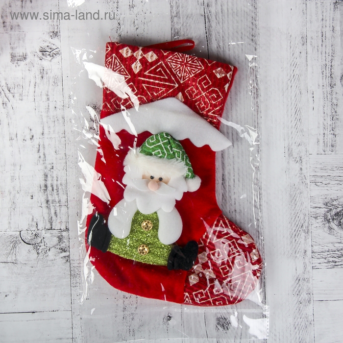 Носок для подарков Носок для подарков "Снежный дом" Дед Мороз, 19х26 см, красный