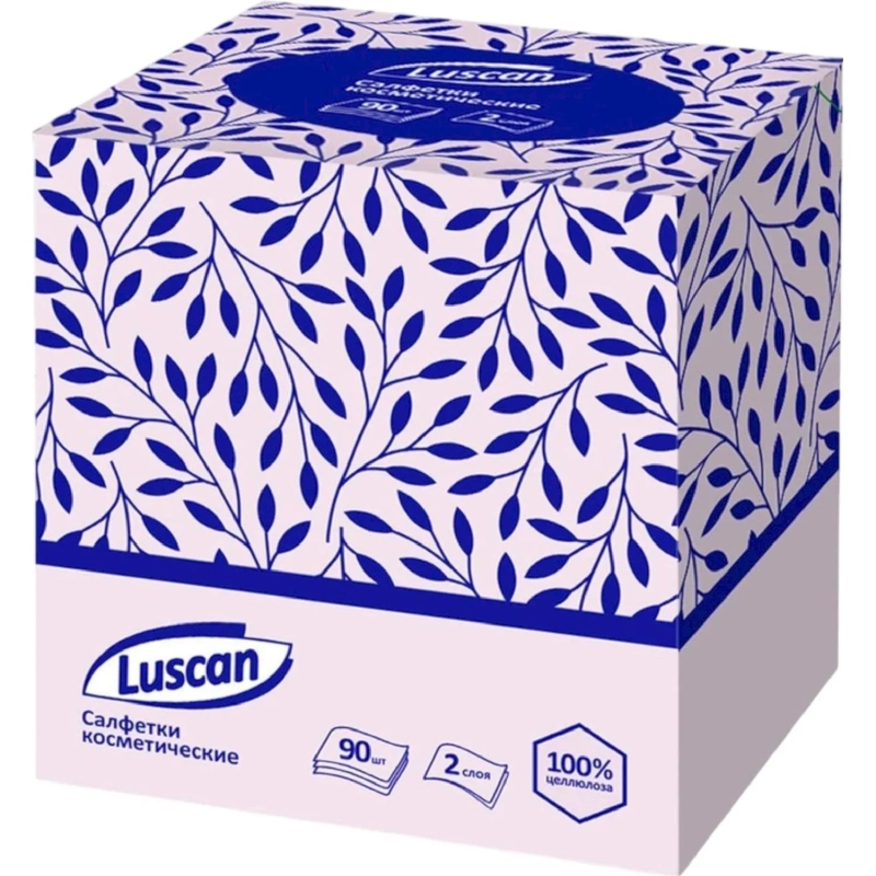 Салфетки косметические Luscan 2сл 90шт/уп в кубе белые