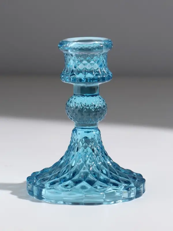 Стеклянный подсвечник на 1 свечу &laquo;Женева&raquo;, d=2.2 см, синий, 10.5&times;7.7&times;7.7 см