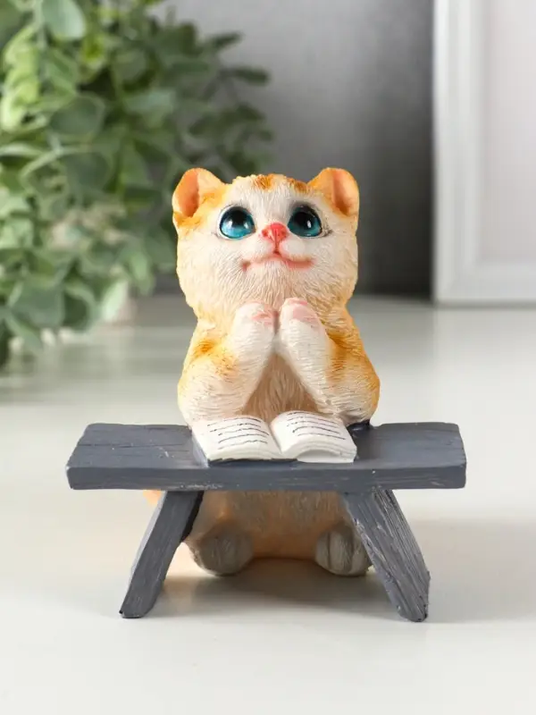 Фигурка полистоун &laquo;Котик с книгой за партой&raquo;, рыжий, 9&times;8.5&times;9.5 см