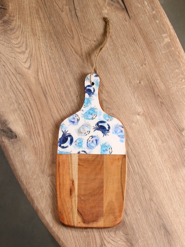 Доска разделочная прямоугольная "Крабы" дерево манго 41х18 см