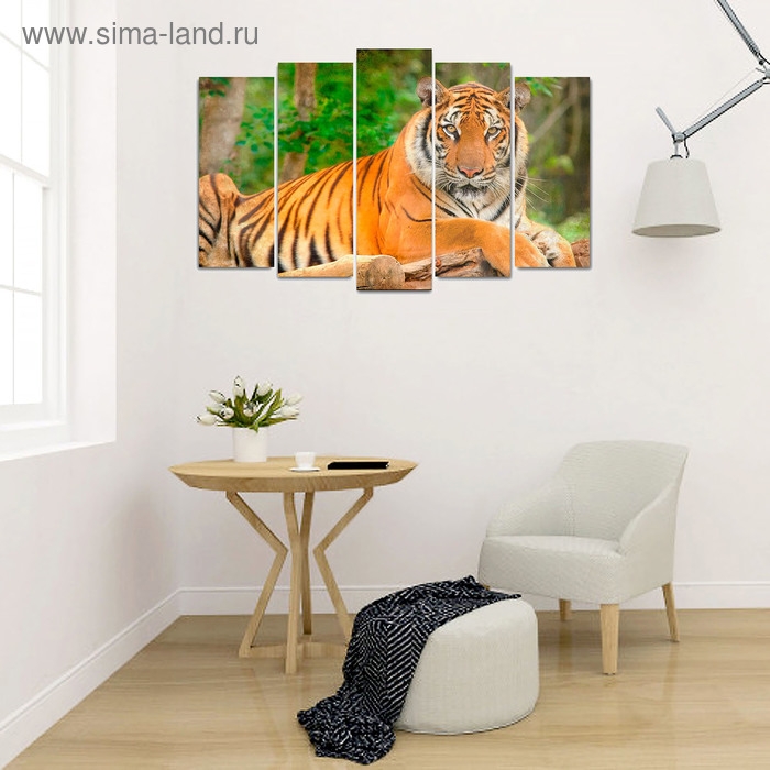 Картина модульная на подрамнике  Картина модульная на подрамнике "Тигр" (2-25х63; 2-25х70; 1-25х80) 125х80см