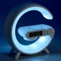 Портативная колонка - ночник G63, 15 Вт колонка, 15 W зарядка, 1800 мАч, подсветка, белая