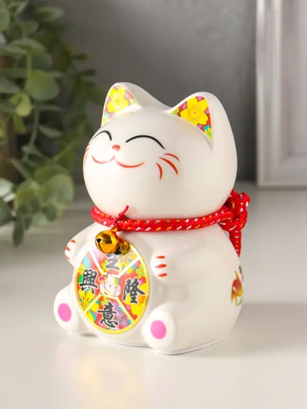 Копилка керамика "Кот Манэки-нэко с счастливый барабан" 7,8х7,5х12,5 см