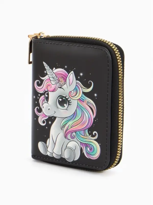 Кошелек дет 07-01-01 Июнь2547 единорог, 8,5*2,5*10,5 см, 2 отд+отд/молн, д/карт, черный