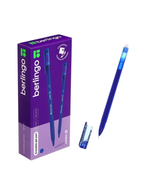 Стираемая ручка Berlingo. Apex E, гелевая, синий стержень, узел 0.5 мм, трехгранная
