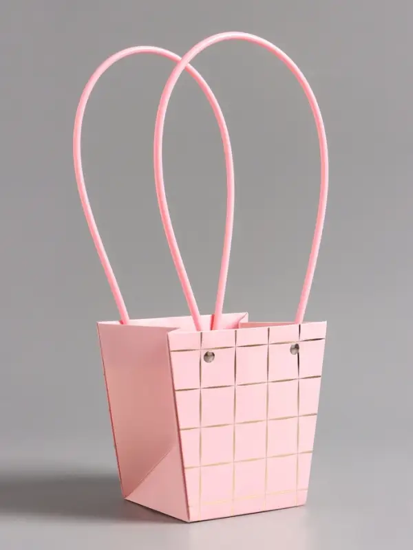 Сумка переноска для цветов, розовая, влагостойкая, с тиснением, 13&times;9.5&times;13&plusmn;5% см