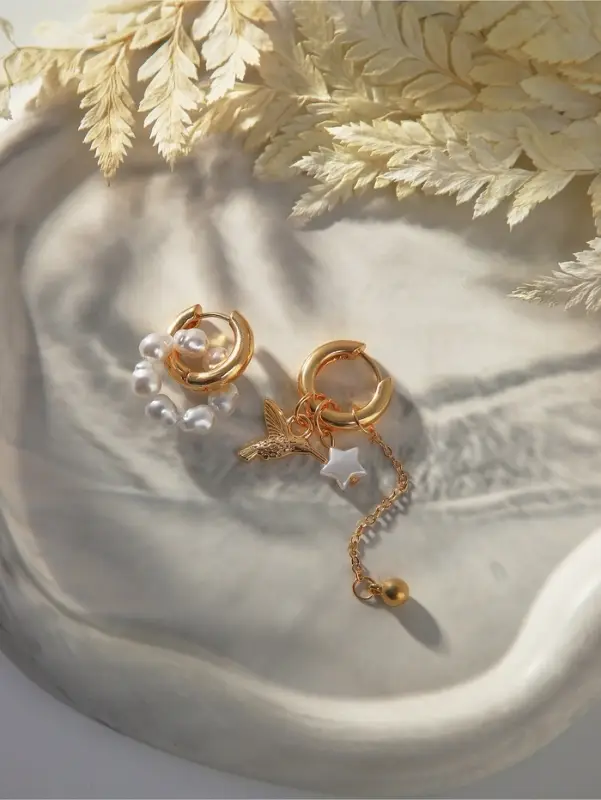 Серьги со съёмным элементом &laquo;Трансформер&raquo;, птица, белые в золоте