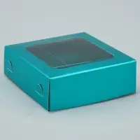 Коробка для конфет, кондитерская упаковка, 4 ячейки, &laquo;Голубая&raquo;, 10.5&times;10.5&times;3.5 см