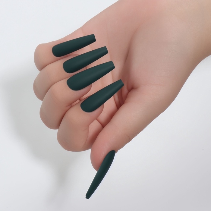 Накладные ногти, 12 шт, с клеевыми пластинами, форма балерина, матовый/хромированный, цвет изумрудный Накладные ногти, 12 шт, с клеевыми пластинами, форма балерина, матовый/хромированный, цвет изумрудный