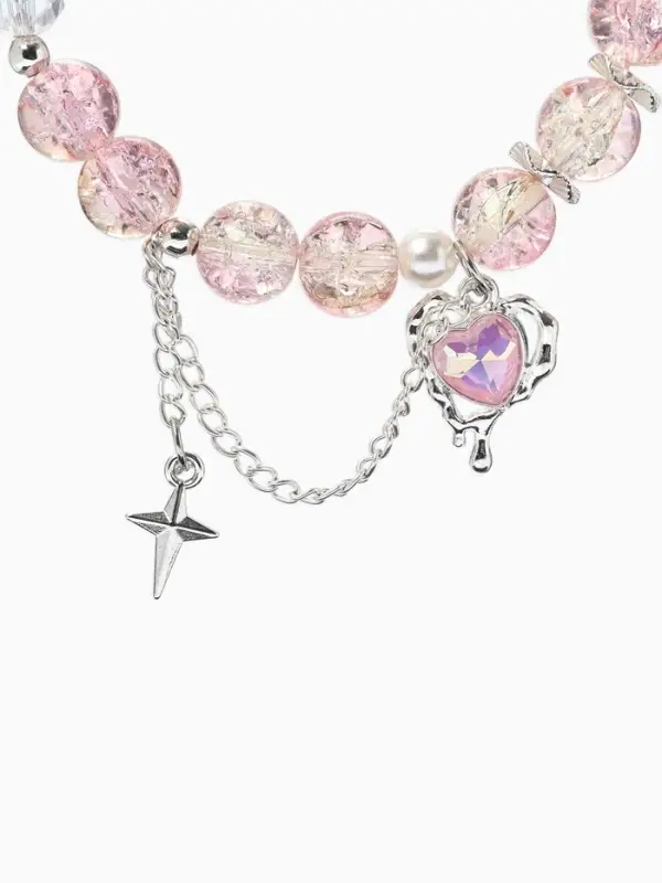 Браслет с подвесками &laquo;Сахарный. Сердце, искра&raquo;, d=6 см, шар № 10/8, розовый, бежевый в серебре