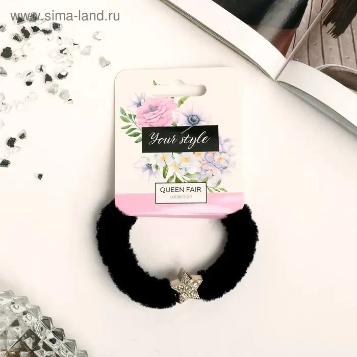 Резинка для волос «Блестящая сказка», бархат звезда, 7 см, чёрный Резинка для волос «Блестящая сказка», бархат звезда, 7 см, чёрный