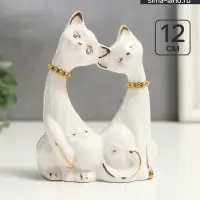 Фигурка керамика &laquo;Белые кот и кошка в цветок, ошейник из страз&raquo;, 12&times;9&times;4.5 см