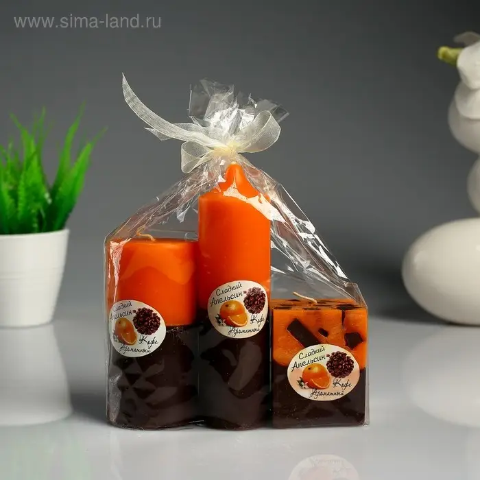 Набор свечей ароматических "Апельсин - кофе", 3 шт