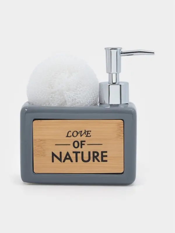 Дозатор для моющего средства с подставкой для губки SAVANNA &laquo;Природа&raquo;, 450 мл, серый