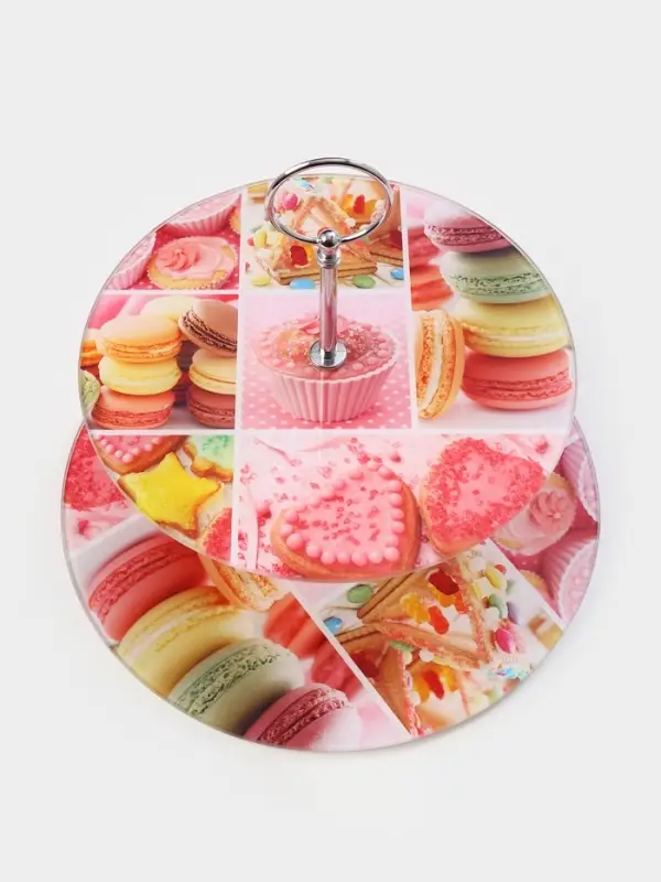 Этажерка-фруктовница круглая Доляна &laquo;Сладости&raquo;, 2 яруса, d=25/20 см, стекло, розовая