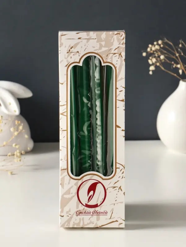 Набор свечей античных, 2.3&times;24.5 см, 5 ч, 55 г, 4 шт., тёмно-зелёный