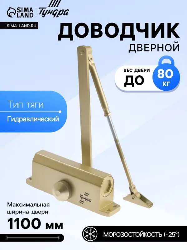 Доводчик дверной ТУНДРА d=80GP, до 80 кг, цвет золото