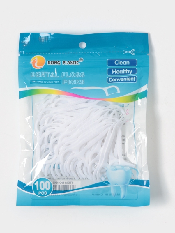 Зубочистки с зубной нитью, набор 100 шт., пластик, шелковина, белые Зубочистки с зубной нитью, набор 100 шт., пластик, шелковина, белые