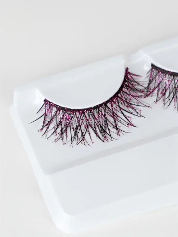 Ресницы накладные &laquo;Сияй&raquo;, с блёстками, 14 мм, без клея, розовые