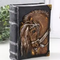 Копилка (гипс) Книга Лошадь  Высота 21 см, ширина 7,5 см, длина 16,5 см, бронзовый