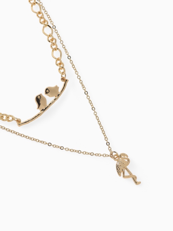 Кулон «Цепь» фламинго, цвет золото