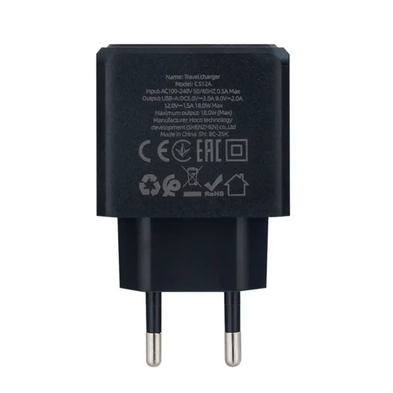 Переходник сетевого зарядного устройства на USB QC3.0 CS12A HOCO черный