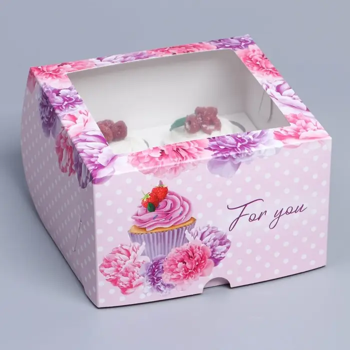 Коробка для капкейков, кондитерская упаковка с окном, 4 ячейки «Пионы», 16 х 16 х 10 см Коробка для капкейков, кондитерская упаковка с окном, 4 ячейки «Пионы», 16 х 16 х 10 см