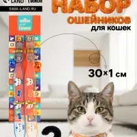 Набор ошейников для кошек &laquo;Пижон. Котя&raquo;, 30&times;1 см, оранжевый, синий