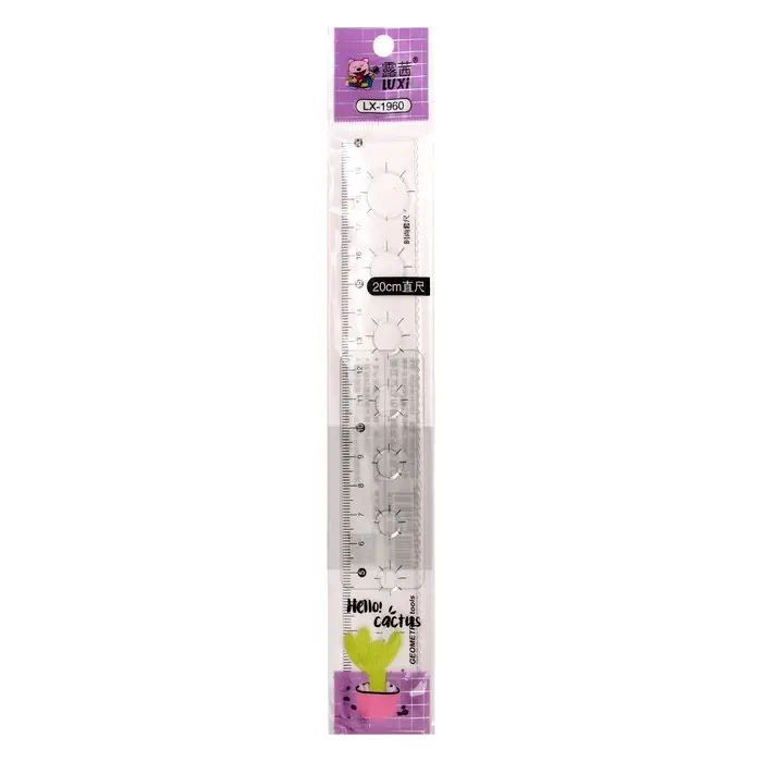 Линейка 20 см, с трафаретами Линейка 20 см, с трафаретами "Кактус", прозрачный пластик, в пакете