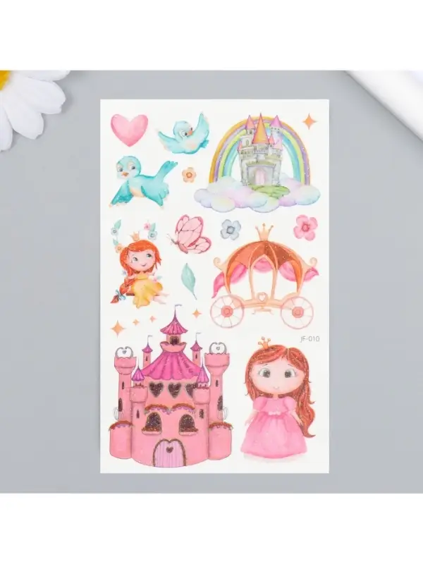 Переводные тату на тело цветные «Королевство принцесс», блёстки, 12×7.5 см