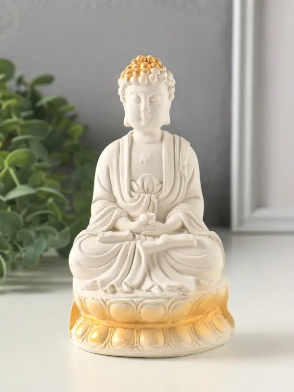 Фигурка гипс &laquo;Будда&raquo;, 15&times;9&times;6 см, белая с позолотой