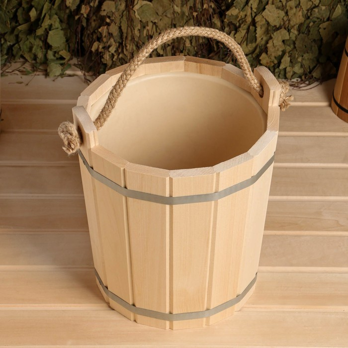 Запарник из липы, 10 л, пластиковая вставка, ручка-веревка Запарник из липы, 10 л, пластиковая вставка, ручка-веревка