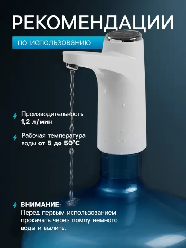 Помпа для воды LWP-06, электрическая, 5 Вт,800 мАч, порционная подача воды, АКБ, белая