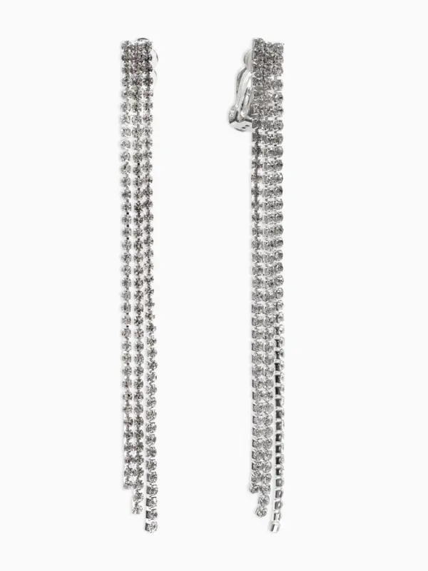 Серьги клипсы для ушей QF &laquo;Лёд&raquo;, тройная сплошная, белые в серебре