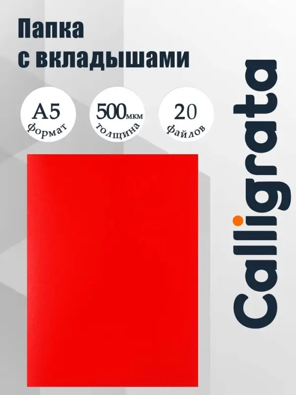 Папка с 20 вкладышами А5, 500 мкм, Calligrata, текстура &laquo;песок&raquo;, красная