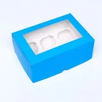 Упаковка на 6 капкейков с окном, голубая, 25×17×10 см