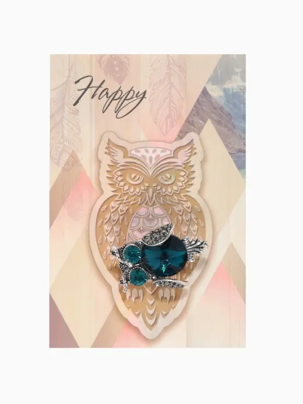 Брошь &laquo;Сова круглая&raquo;, синяя в чернёном серебре